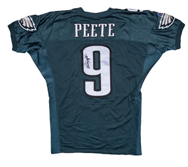 1996 Rodney Peete Game Used & Signed Philadelphia Eagles Home Jersey Photo Matched To 8/18/1996 (Beckett)